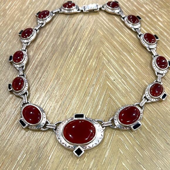 Vintage Sterling Silver Carnelian Choker Necklace